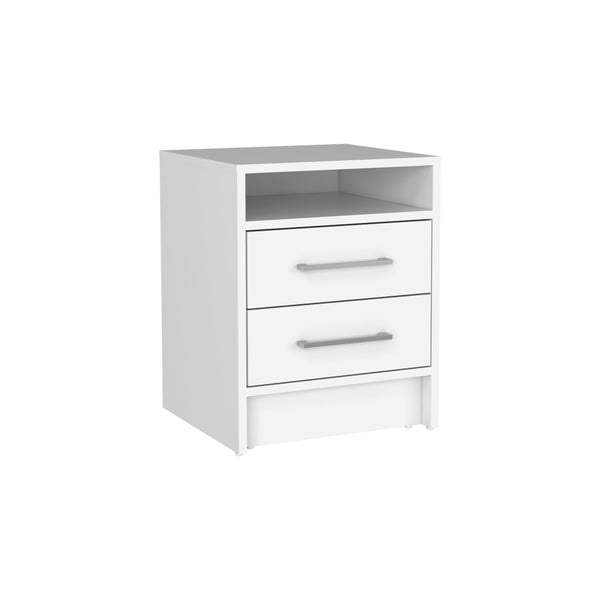 English Elm Eter Smart Nightstand with Two Smooth-Glide Drawers and Top Shelf — Compact, Modern Storage Solution White 22.8 L x 19.7 W x 6.1 H B20091864
