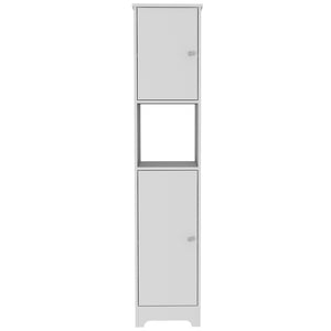 English Elm Ibis 68" White Linen Cabinet with Double Doors, Four Shelves & Open Center Compartment for Storage B07091912