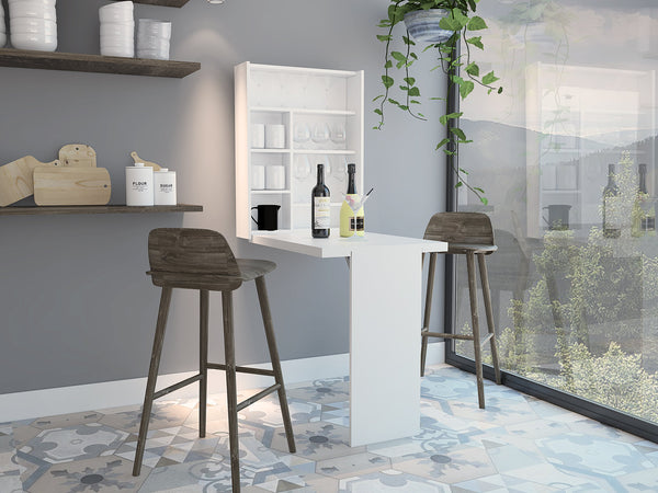 English Elm Vatta Wall-Mounted Foldaway Table with Seven Interior Shelves, Space-Saving Desk and Storage Solution White 35.4 L x 26.8 W x 4.7 H B20091998