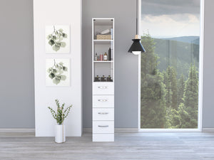 English Elm Vanguard Linen Cabinet White — Tall Storage Organizer with 3 Shelves & 4 Drawers, Space-Saving Design B07091995