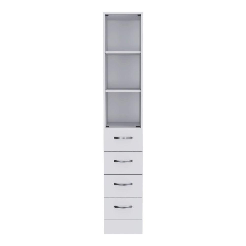 English Elm Vanguard Linen Cabinet White — Tall Storage Organizer with 3 Shelves & 4 Drawers, Space-Saving Design B07091995