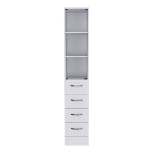 English Elm Vanguard Linen Cabinet White — Tall Storage Organizer with 3 Shelves & 4 Drawers, Space-Saving Design B07091995