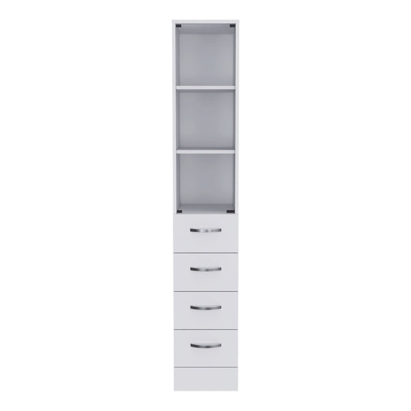 English Elm Vanguard Linen Cabinet White — Tall Storage Organizer with 3 Shelves & 4 Drawers, Space-Saving Design B07091995