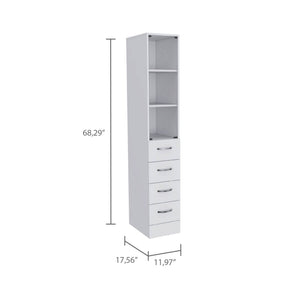 English Elm Vanguard Linen Cabinet White — Tall Storage Organizer with 3 Shelves & 4 Drawers, Space-Saving Design B07091995