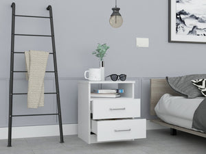 English Elm Napoles Nightstand with Two Smooth-Glide Drawers and Open Shelf for Compact, Organized Living Room White 23.6 L x 18.1 W x 6.3 H B07091968