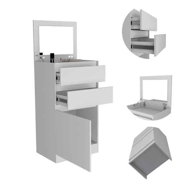 English Elm Kamelot White Dresser with Jewelry Box, Mirror, Single-Door Cabinet & 2 Drawers for Organized Style B20091920