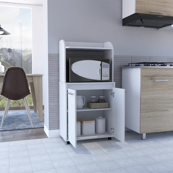 English Elm Kira Kitchen Cart with Double Door Cabinet, Locking Casters, Microwave Shelf & Spacious Countertop B20091922