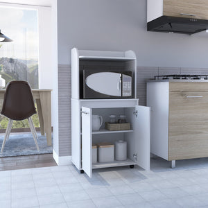 English Elm Kira White Kitchen Cart Cabinet with Double Doors, Open Shelf & Adjustable Interior Shelves for Storage and Organization B07091922