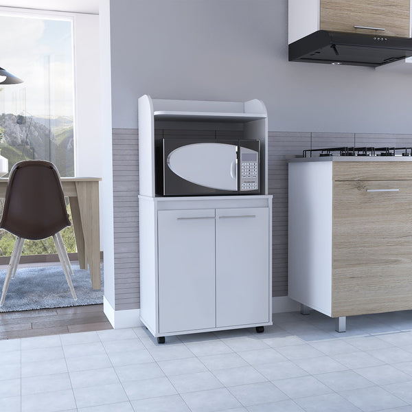 English Elm Kira White Kitchen Cart Cabinet with Double Doors, Open Shelf & Adjustable Interior Shelves for Storage and Organization B07091922