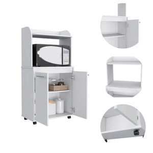 English Elm Kira White Kitchen Cart Cabinet with Double Doors, Open Shelf & Adjustable Interior Shelves for Storage and Organization B07091922