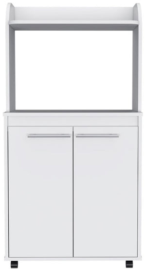 English Elm Kira White Kitchen Cart Cabinet with Double Doors, Open Shelf & Adjustable Interior Shelves for Storage and Organization B07091922