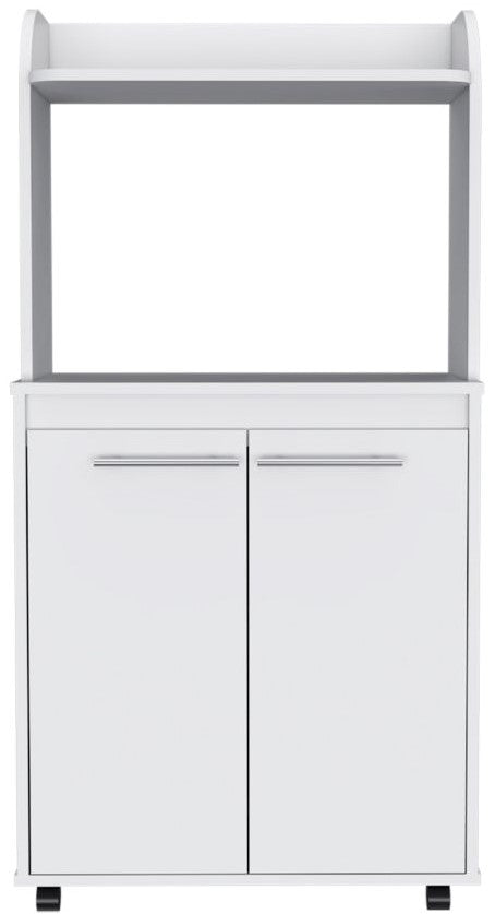 English Elm Kira White Kitchen Cart Cabinet with Double Doors, Open Shelf & Adjustable Interior Shelves for Storage and Organization B07091922