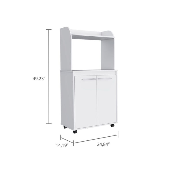English Elm Kira White Kitchen Cart Cabinet with Double Doors, Open Shelf & Adjustable Interior Shelves for Storage and Organization B07091922