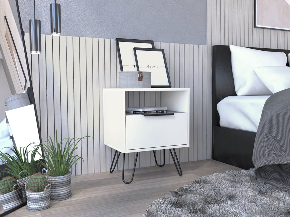 English Elm Augusta Modern Nightstand with Two Drawers and Hairpin Legs – Slim Industrial Storage Solution White 26.4 L x 22.8 W x 5.9 H B07092075