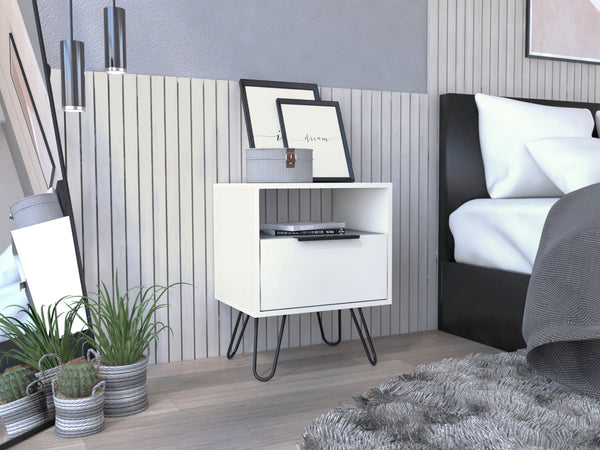 English Elm Augusta Modern Two-Drawer Nightstand with Hairpin Legs, Aluminum Handles, Compact Storage Solution White 26.4 L x 22.8 W x 5.9 H B20092075