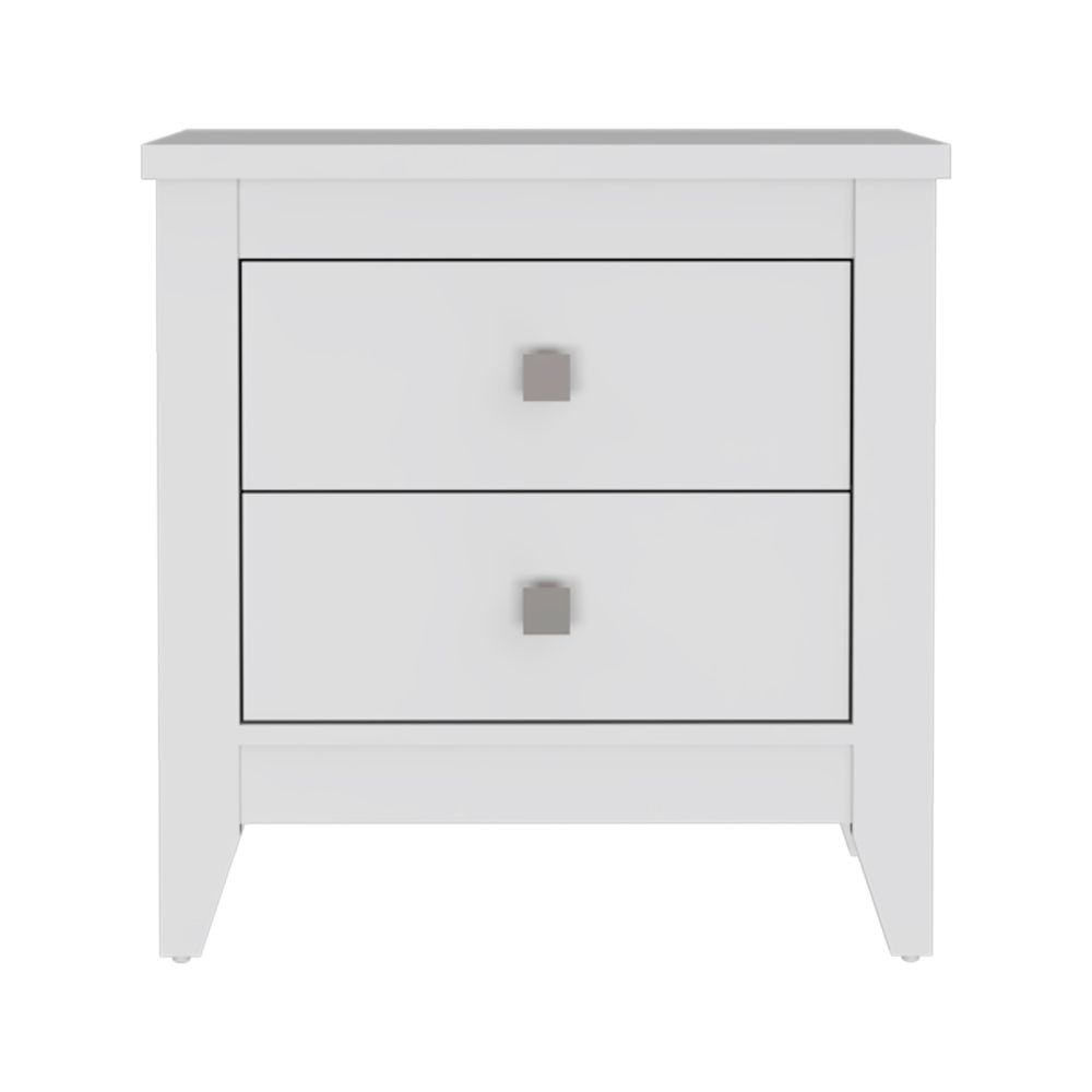 English Elm Amara White Nightstand with Two Drawers and Wooden Legs — Compact 15.7"D x 26.6"W x 24.25"H Storage B20091820