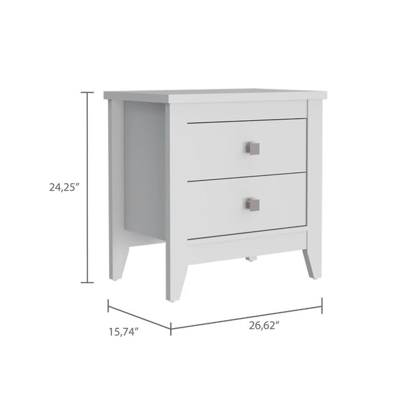 English Elm Amara White Nightstand with Two Drawers and Wooden Legs — Compact 15.7"D x 26.6"W x 24.25"H Storage B20091820