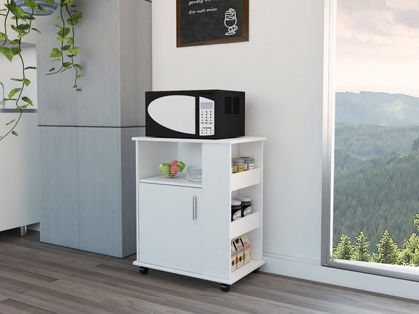 English Elm Kit Mobile Microwave Cabinet with Single Door, Three Side Shelves and Spacious Top for Kitchen Storage White 30.3 L x 22 W x 5.7 H B20091951
