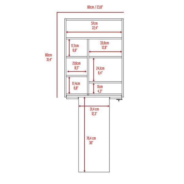 English Elm Wall Foldable Table with Hutch and Seven Shelves, Space-Saving Wall-Mounted Workstation for Small Rooms White 35.43 L x 26.77 W x 4.72 H B097133224