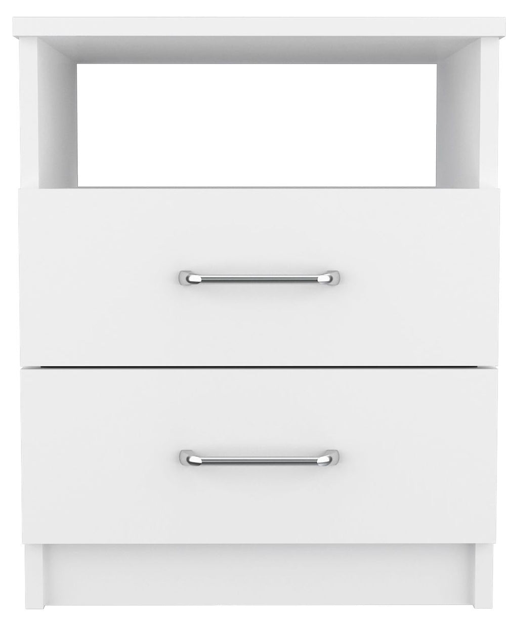 English Elm Napoles Nightstand with Two Smooth-Glide Drawers and Open Shelf for Compact, Organized Living Space White 23.6 L x 18.1 W x 6.3 H B20091968