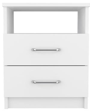English Elm Napoles Nightstand with Two Smooth-Glide Drawers and Open Shelf for Compact, Organized Living Space White 23.6 L x 18.1 W x 6.3 H B20091968