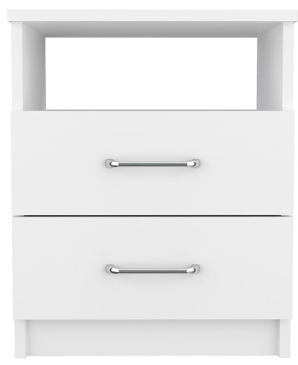English Elm Napoles Nightstand with Two Smooth-Glide Drawers and Open Shelf for Compact, Organized Living Space White 23.6 L x 18.1 W x 6.3 H B20091968