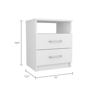 English Elm Napoles Nightstand with Two Smooth-Glide Drawers and Open Shelf for Compact, Organized Living Space White 23.6 L x 18.1 W x 6.3 H B20091968
