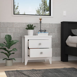 English Elm Nightstand with Two Drawers and Sturdy Four-Leg Frame, Superior Top, Compact 26.62" W Surface White 27.95 L x 20.86 W x 6.69 H B097133115