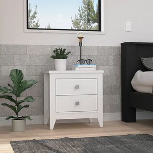 English Elm Nightstand with Two Drawers and Sturdy Four-Leg Frame, Superior Top, Compact 26.62" W Surface White 27.95 L x 20.86 W x 6.69 H B097133115