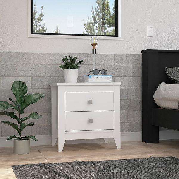 English Elm Nightstand with Two Drawers and Sturdy Four-Leg Frame, Superior Top, Compact 26.62" W Surface White 27.95 L x 20.86 W x 6.69 H B097133115