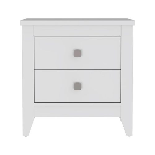 English Elm Nightstand with Two Drawers and Sturdy Four-Leg Frame, Superior Top, Compact 26.62" W Surface White 27.95 L x 20.86 W x 6.69 H B097133115