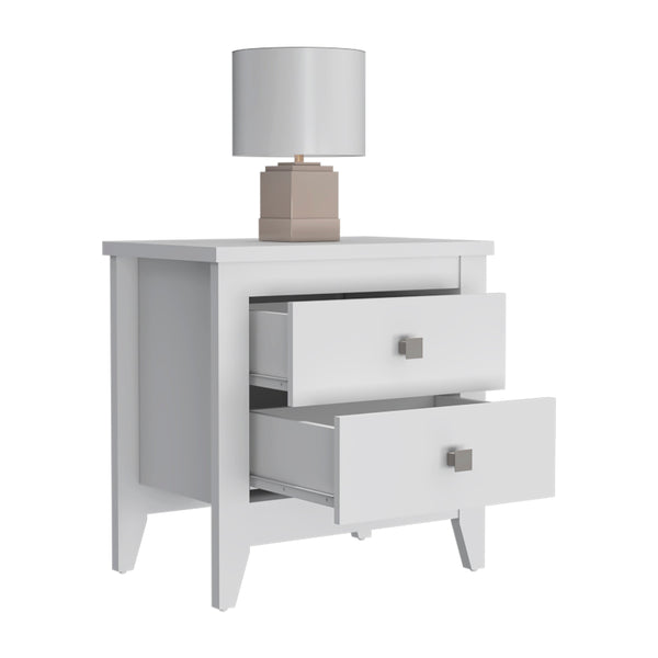 English Elm Nightstand with Two Drawers and Sturdy Four-Leg Frame, Superior Top, Compact 26.62" W Surface White 27.95 L x 20.86 W x 6.69 H B097133115