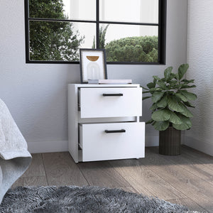 English Elm Nightstand 18"H, Modern White Bedside Table With 2 Drawers & Metal Handles For Minimalist Spaces B097132931