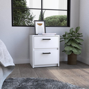 English Elm Nightstand 18"H, Modern White Bedside Table With 2 Drawers & Metal Handles For Minimalist Spaces B097132931