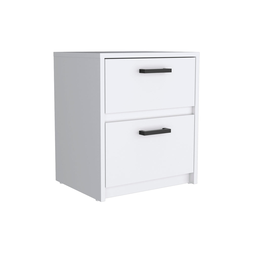 English Elm Nightstand 18"H, Modern White Bedside Table With 2 Drawers & Metal Handles For Minimalist Spaces B097132931
