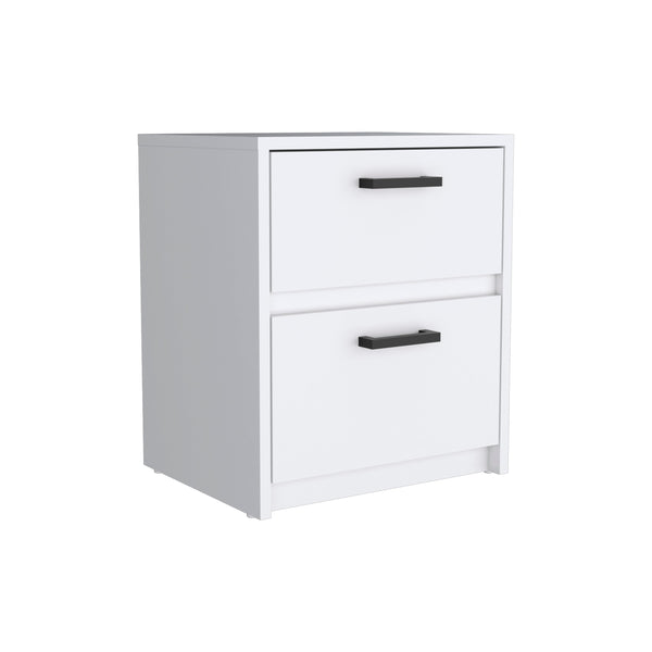 English Elm Nightstand 18"H, Modern White Bedside Table With 2 Drawers & Metal Handles For Minimalist Spaces B097132931