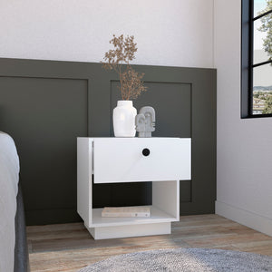 English Elm Single Drawer Nightstand with Large Open Shelf and Smooth-Glide Drawer for Bedroom Storage Essentials White 22.04 L x 18.89 W x 5.12 H B097133073