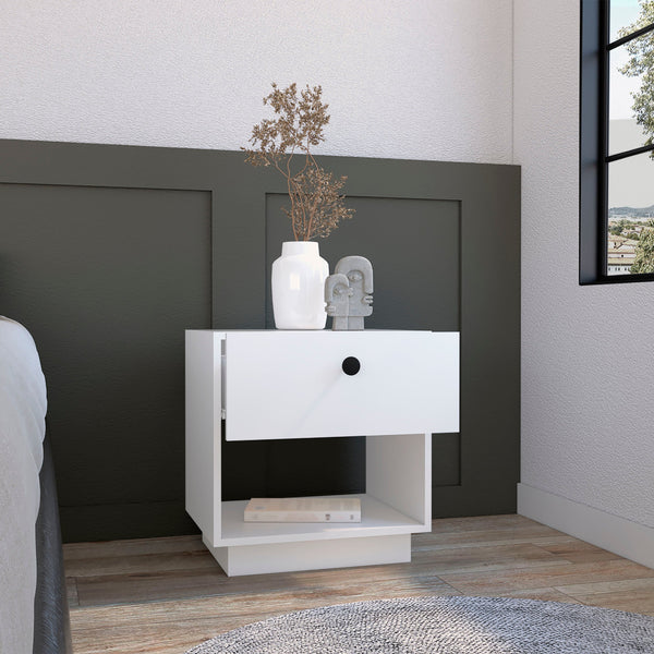 English Elm Single Drawer Nightstand with Large Open Shelf and Smooth-Glide Drawer for Bedroom Storage Essentials White 22.04 L x 18.89 W x 5.12 H B097133073