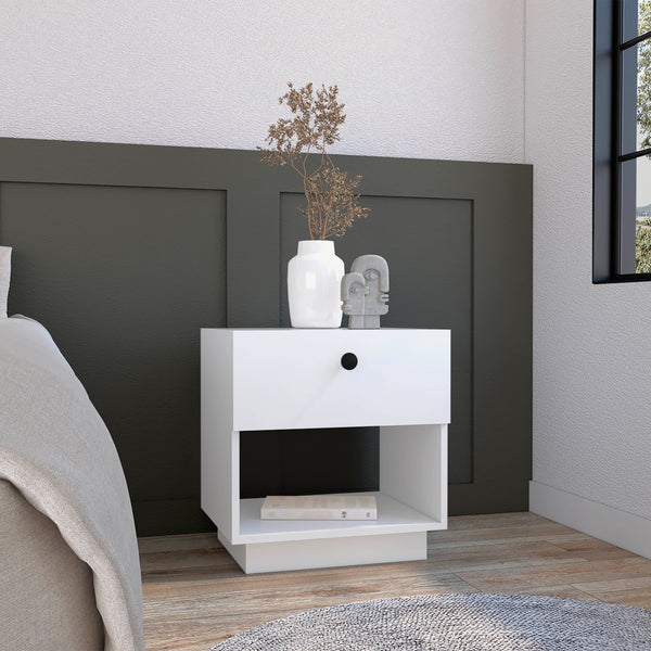 English Elm Single Drawer Nightstand with Large Open Shelf and Smooth-Glide Drawer for Bedroom Storage Essentials White 22.04 L x 18.89 W x 5.12 H B097133073