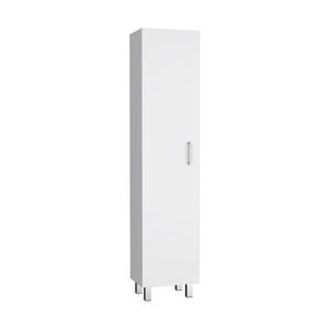 English Elm Vintro White Storage Cabinet with Broom Hangers, Metal Legs & Handle, 4 Shelves for Organized Rooms B07092126