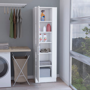 English Elm Storage Cabinet 72"H White with Six Shelves, Single Door, Three Broom Hangers & Sturdy Metal Handle Organize Efficiently B097133000