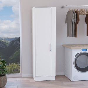 English Elm Lilo Tall Storage Cabinet 72.3" White with Broom Hangers, Internal Shelves & Open Side Space B07092127