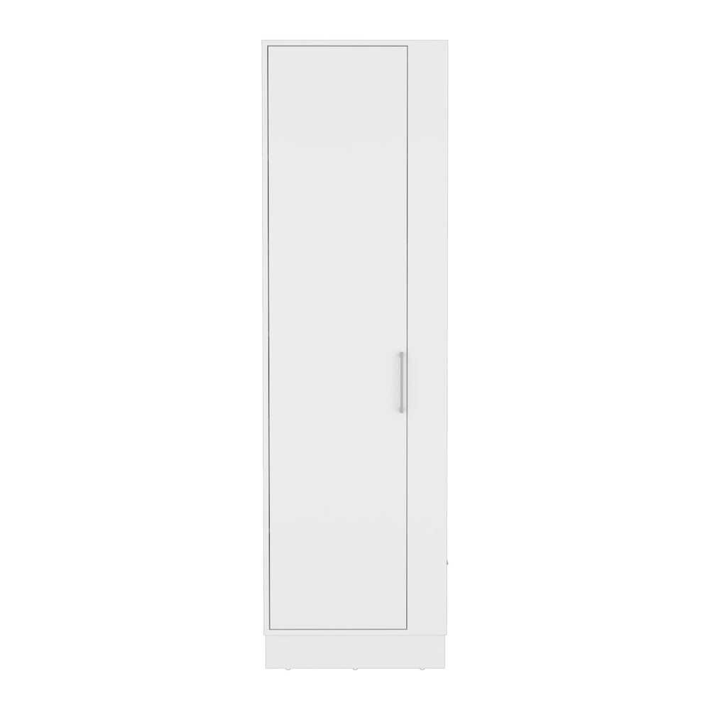 English Elm Storage Cabinet 72"H White with Six Shelves, Single Door, Three Broom Hangers & Sturdy Metal Handle Organize Efficiently B097133000