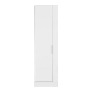 English Elm Storage Cabinet 72"H White with Six Shelves, Single Door, Three Broom Hangers & Sturdy Metal Handle Organize Efficiently B097133000