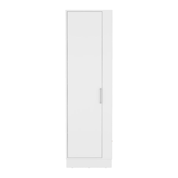 English Elm Storage Cabinet 72"H White with Six Shelves, Single Door, Three Broom Hangers & Sturdy Metal Handle Organize Efficiently B097133000