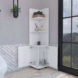 English Elm 62H" Corner Cabinet White with 3-Tier Open Shelves & 2-Door Base, Modern Legs, Space-Saving Bathroom Storage B097133210