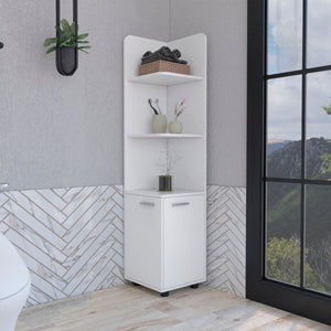 English Elm 62H" Corner Cabinet White with 3-Tier Open Shelves & 2-Door Base, Modern Legs, Space-Saving Bathroom Storage B097133210
