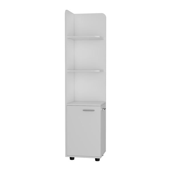 English Elm 62H" Corner Cabinet White with 3-Tier Open Shelves & 2-Door Base, Modern Legs, Space-Saving Bathroom Storage B097133210