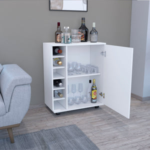 English Elm Bar Coffee Cart 32" H with Six-Bottle Rack, Rolling Cabinet Storage, Single-Door Shelf for Glasses and Snacks White 33.85 L x 24.4 W x 5.51 H B097133388