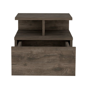 English Elm Floating Nightstand Sleek Wall-Mounted Cement-Look Organizer with Single Drawer and Two Shelves for Compact Bedrooms and Modern Minimalist Spaces Brown 17.71 L x 17.32 W x 3.94 H B097133173